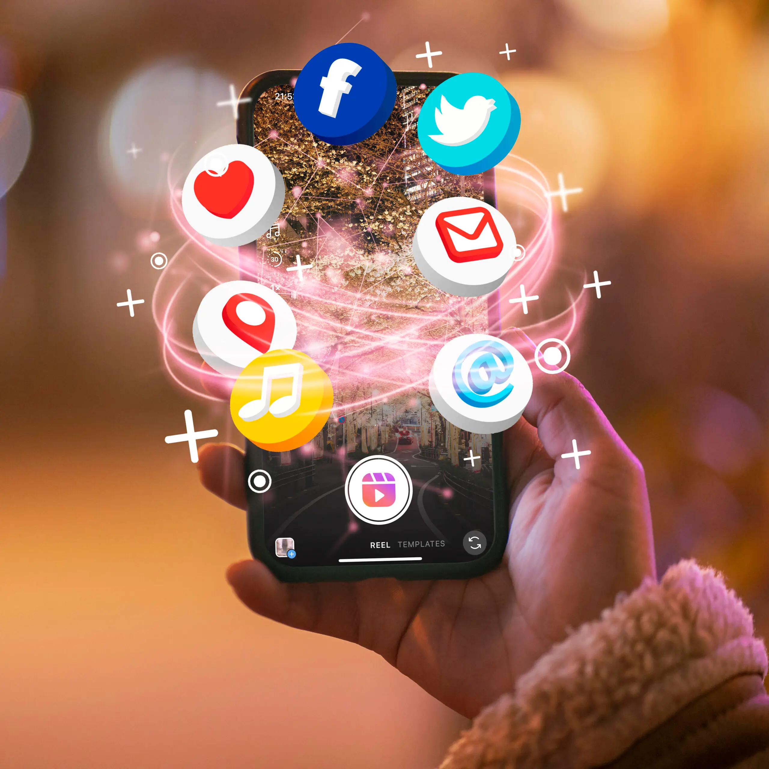 hand holding smartphone social media concept scaled